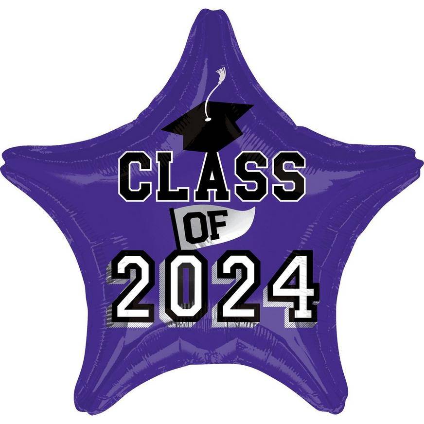 Uninflated Purple Class of 2024 Graduation Star Foil Balloon, 19in