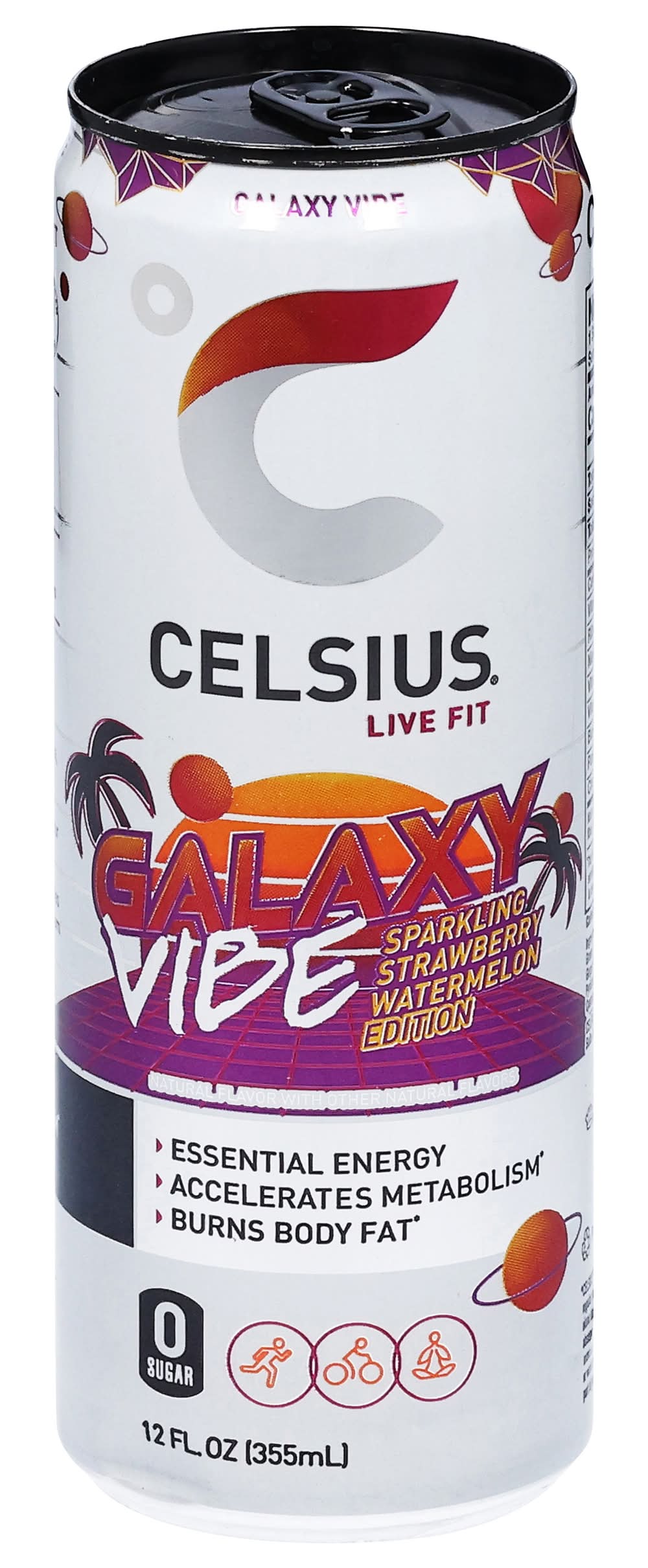 Celsius Galaxy Vibe Sparkling Edition Energy Drink, Strawberry-Watermelon (12 fl oz)