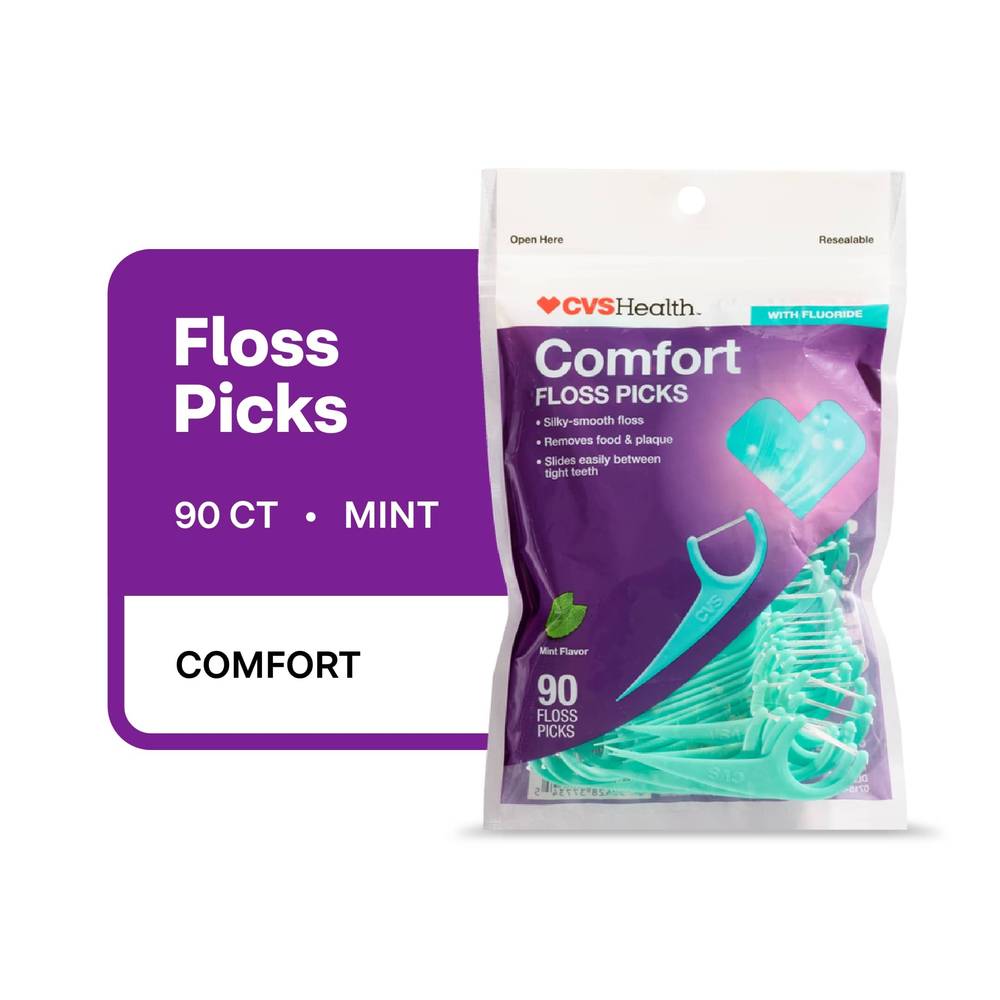 CVS Health Comfort Floss Picks, Mint, 90 CT