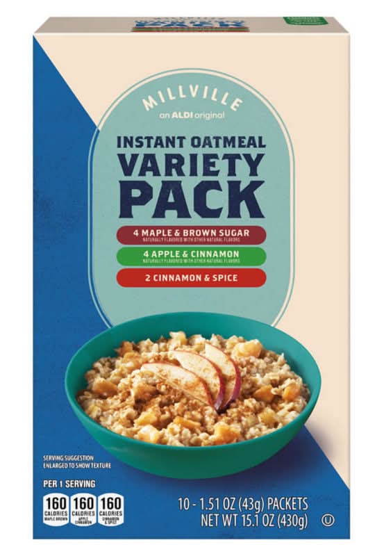 Millville Instant Oatmeal Variety pack, Maple & Brown Sugar-Apple & Cinnamon-Cinnamon & Spice (15.1 oz, 10 ct)