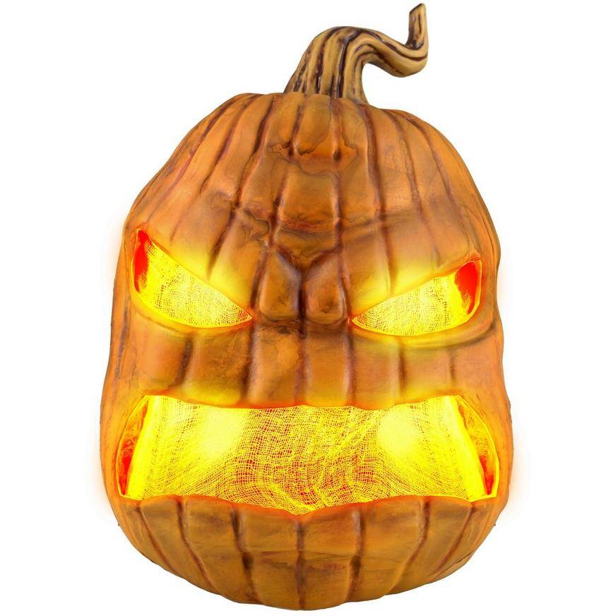 Animatronic Light-Up LED Rotten Pumpkin Halloween Decoration, 14in