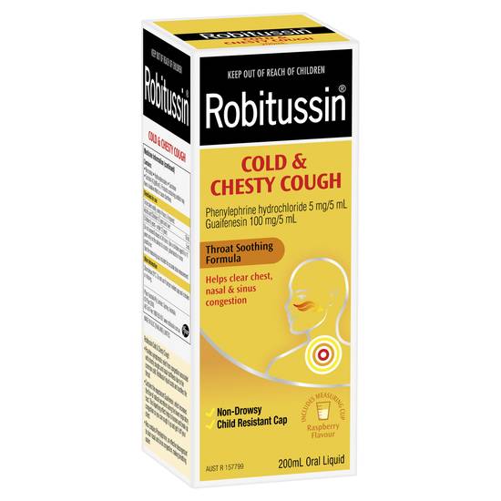 Robitussin Cold and Chesty Cough Cough Liquid Raspberry 200ml