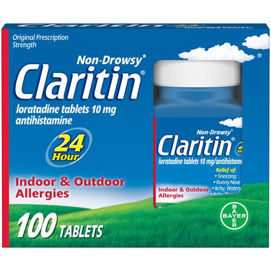 Claritin 24 Hour Allergy Medicine, Non-Drowsy Prescription Strength Allergy Relief, Loratadine Antihistamine Tablets, 100 CT