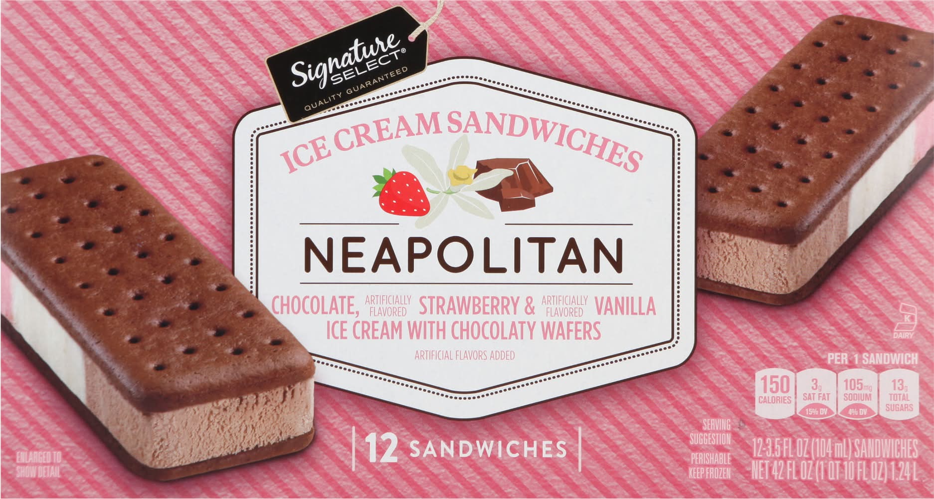 Signature Select Ice Cream Sandwiches, Neapolitan (12 x 3.5 fl oz)