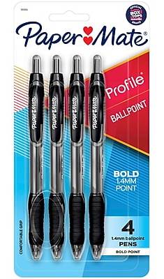 Paper Mate Profile Retractable Ballpoint Pen, Bold Point, Black Ink, 4/Pack (89471)