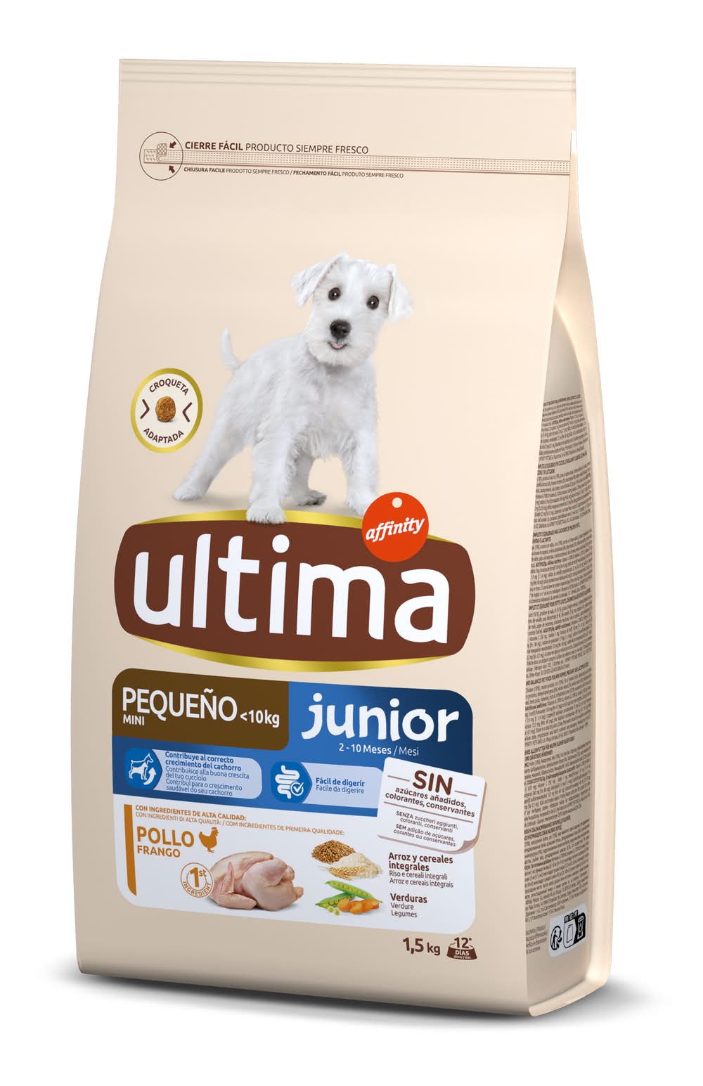 Comida seca con pollo para perros mini junior · Ultima (1,5 kg)