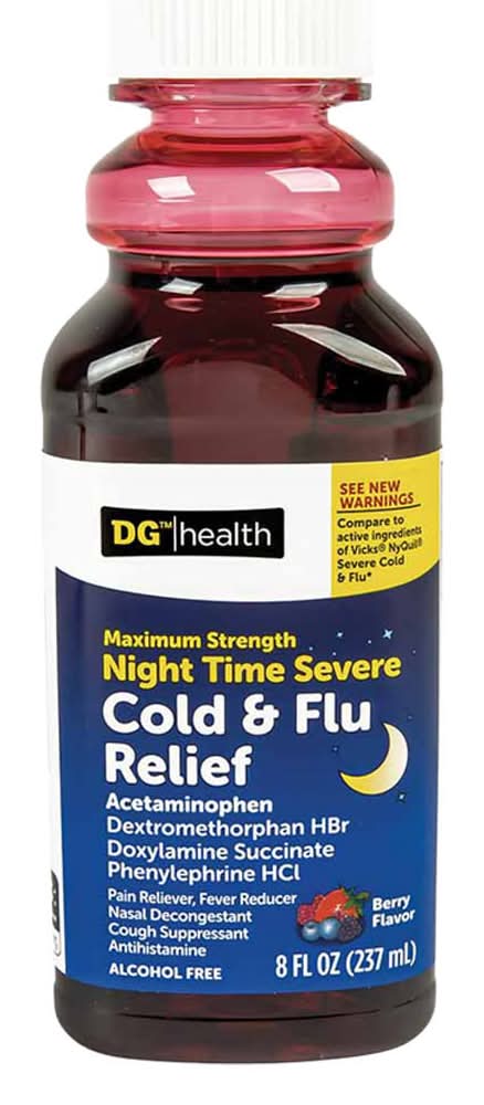 Dg Health Night Time Cold & Flu Relief Berry Flavor 8oz