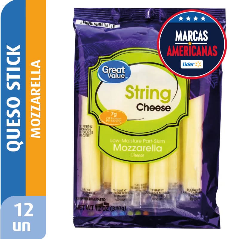 Great Value · Varitas de queso mozzarella (12 un)