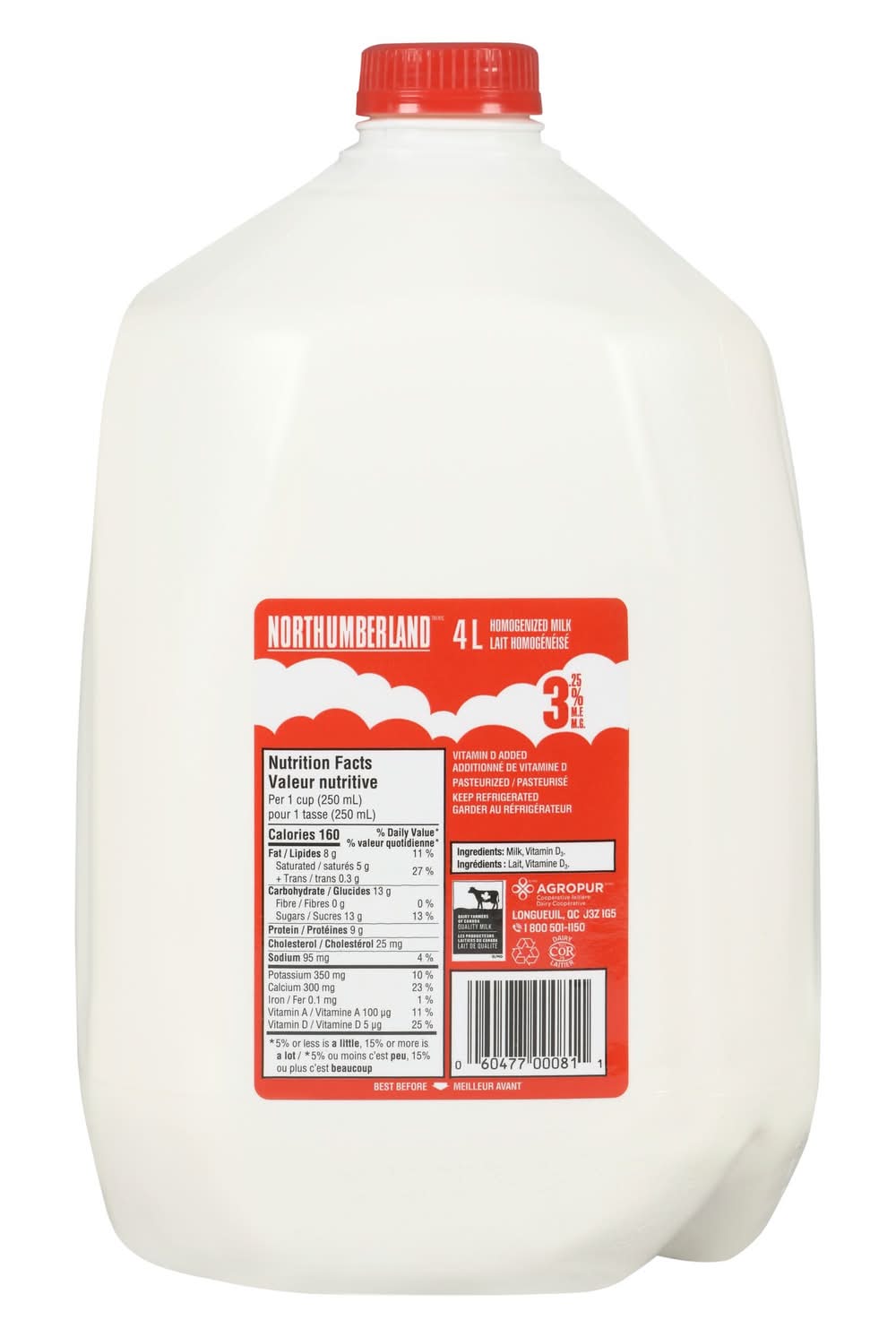 Northumberland lait homogénéisé 3.25% m.g. - homogenized milk 3.25% m.f. (4 l)