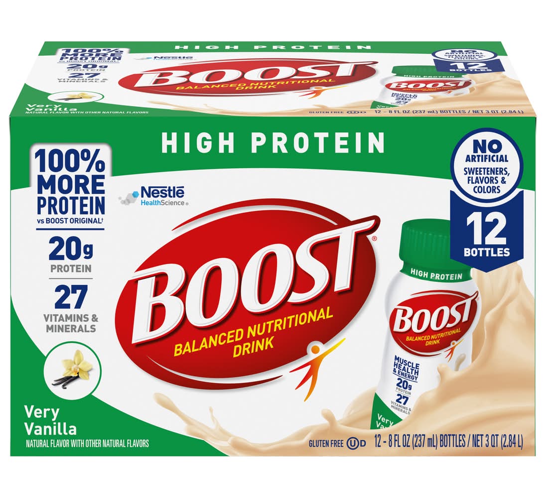 Boost High Protein Balanced Nutritional Drink, Vary Vanilla (12 x 8 fl oz)
