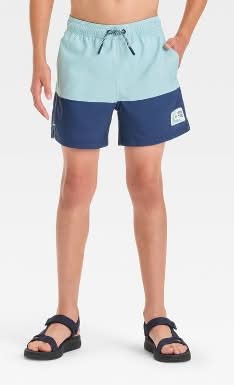 Boys' Quarter Striped Swim Trunks - art class™ Blue S: Adjustable Waistband, UPF 50+, Front Drawstring