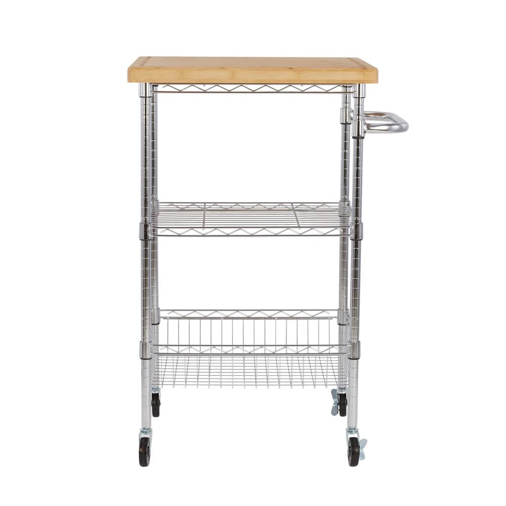 Style Selections Chrome Steel Base with Wood Top Rolling Kitchen Cart (24-in x 19.7-in x 38-in) | LC3HC-C