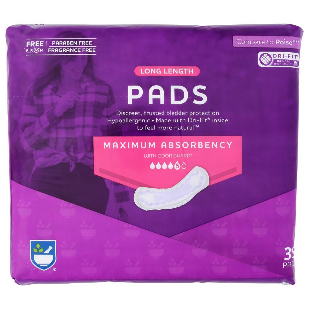 Rite Aid Bladder Control Pads For Women Maximum Absorbency Long Length Pads-39 ct