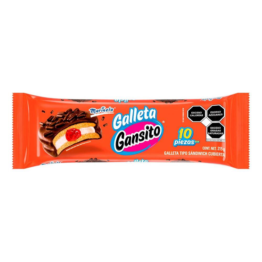 Marinela · Gansito galletas tipo sandwich cubierta, chocolate-fresa (10 un)