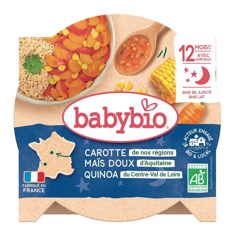 Babybio - Fondue de carotte maïs doux d'aquitaine quinoa avec coriandre 12 mois et+ (230g)