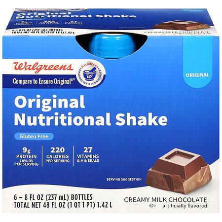 Walgreens Regular Nutritional Shake, Milk-Chocolate (6 x 8 fl oz)