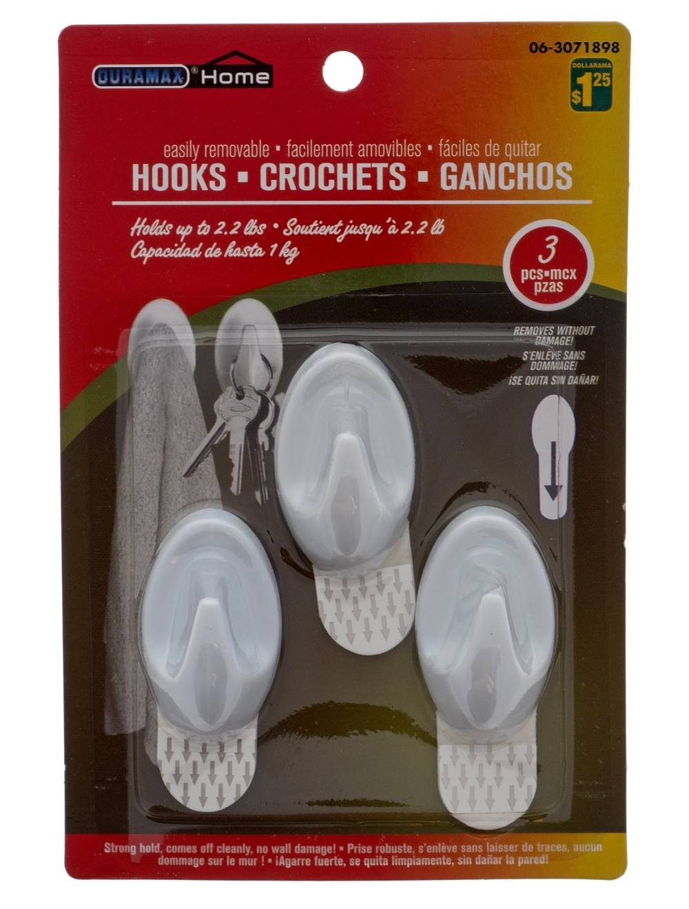 Duramax Small Plastic Removable Hooks (3 ct)