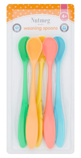 Nutmeg Assorted, Baby Weaning Spoons 4+ Months (5 pack)