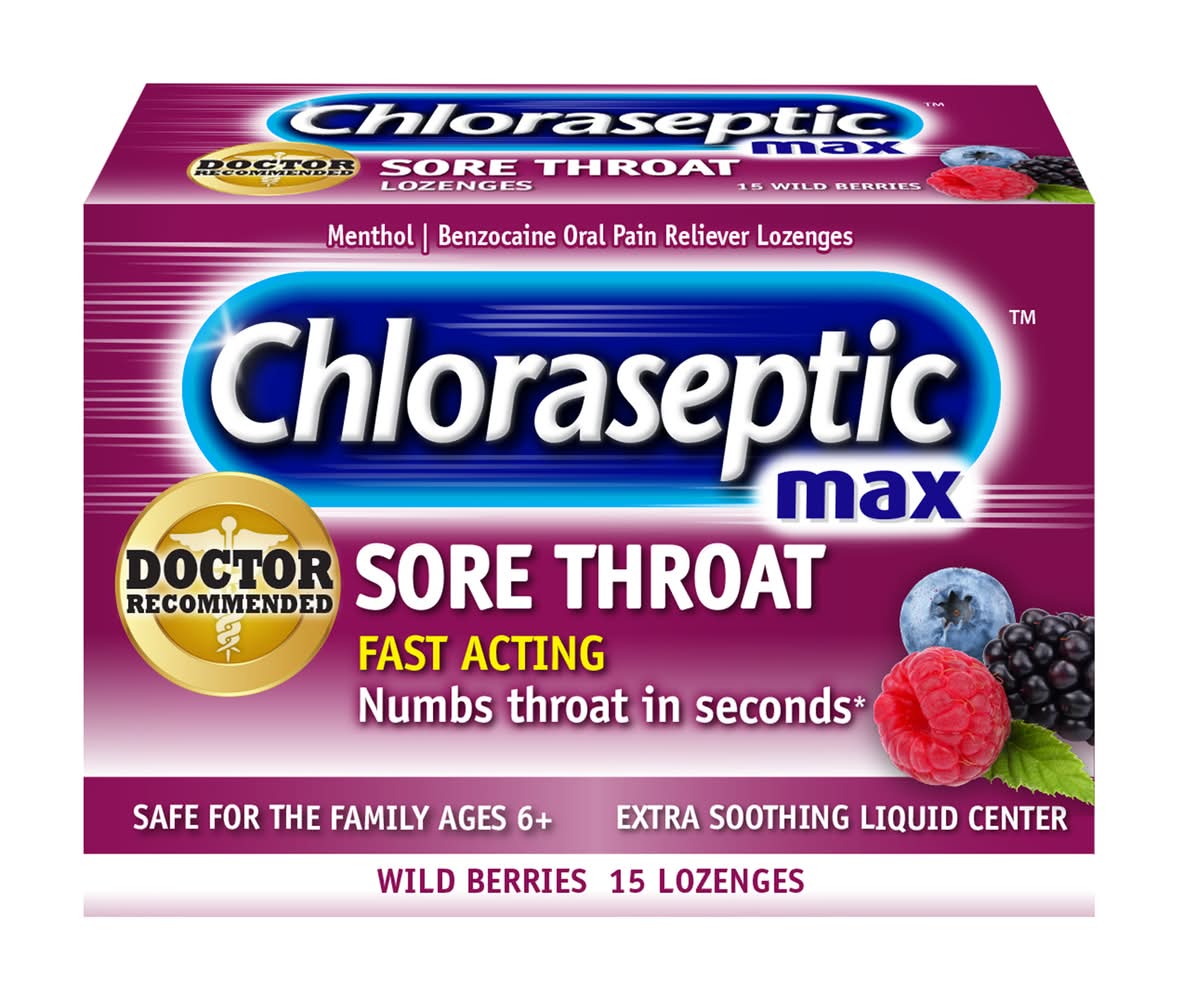 Chloraseptic Max Sore Throat Fast Acting Relief Lozenges 6+ Years, Wild Berries (15 ct)
