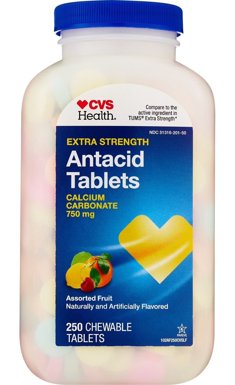 CVS Health Extra Strength Antacid 750 mg Tablets, Assorted Fruit (250 ct)