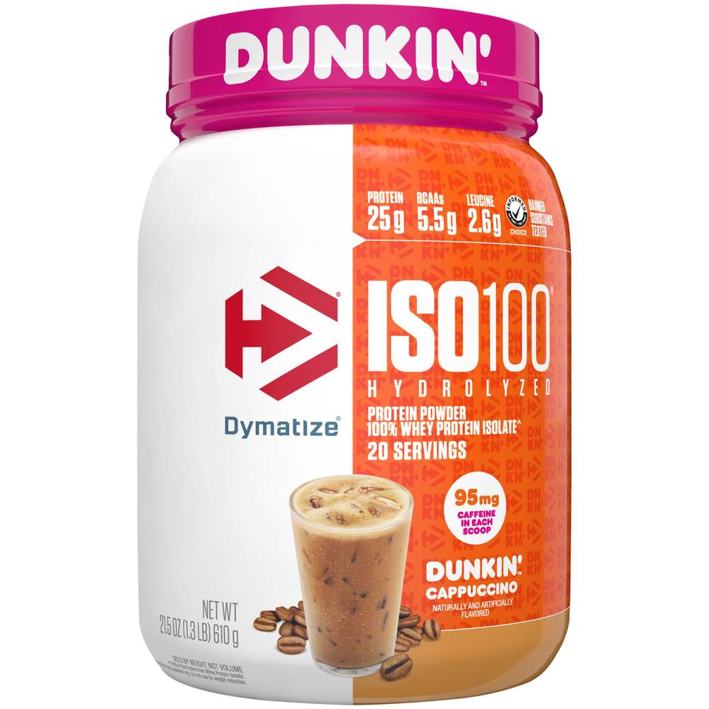 Dymatize Iso100 Hydrolyzed 100% Whey Protein Isolate, Dunkin Cappuccino (21.5 oz)