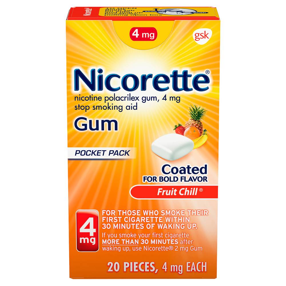 Nicorette Pocket pack 4 mg Gum Coated Fruit Chill Stop Smoking Aid (20 ct)