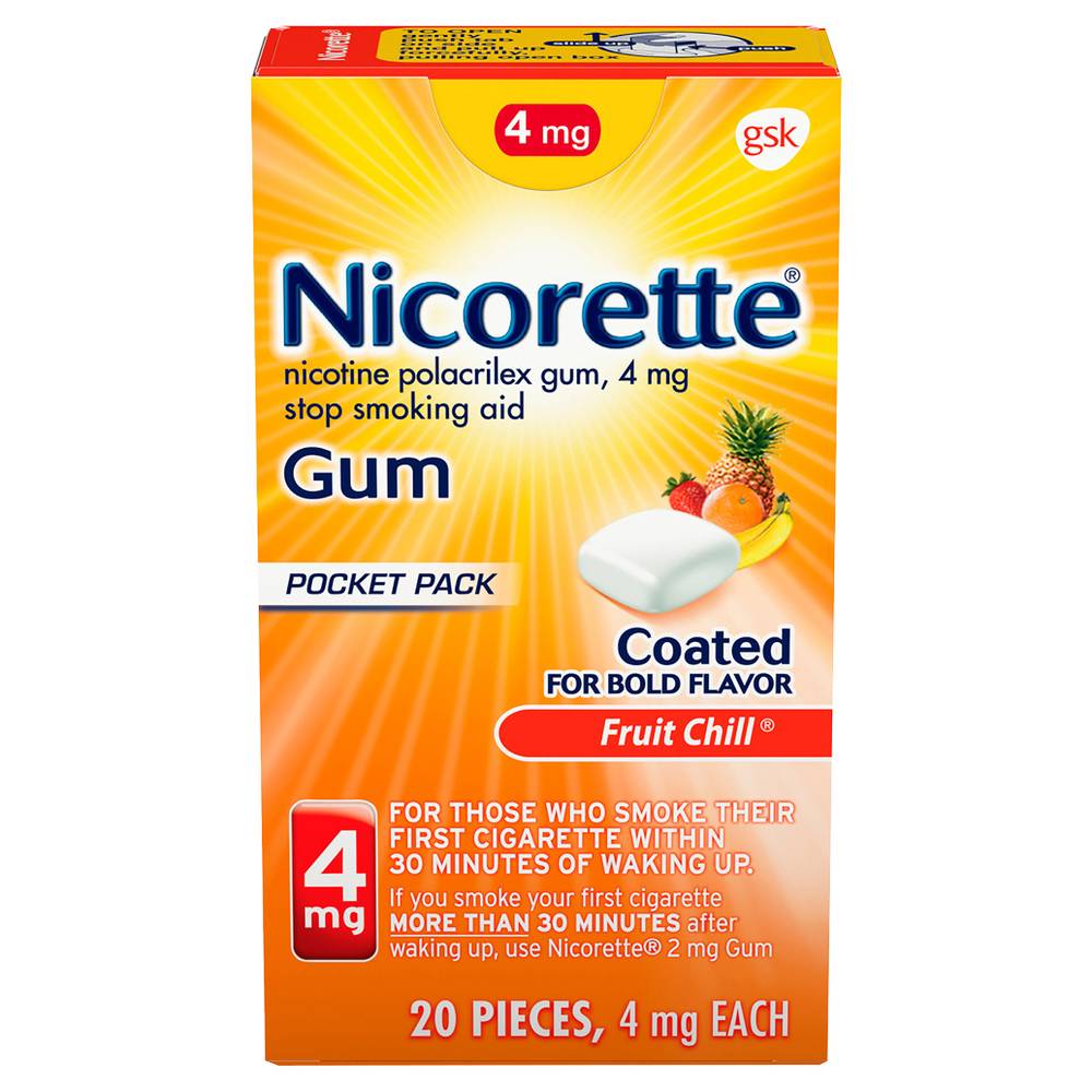 Nicorette Pocket pack 4 mg Gum Coated Fruit Chill Stop Smoking Aid