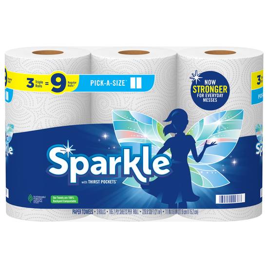 Sparkle Pick-A-Size Triple Rolls Paper Towels With Thirst Pockets (3 ct)