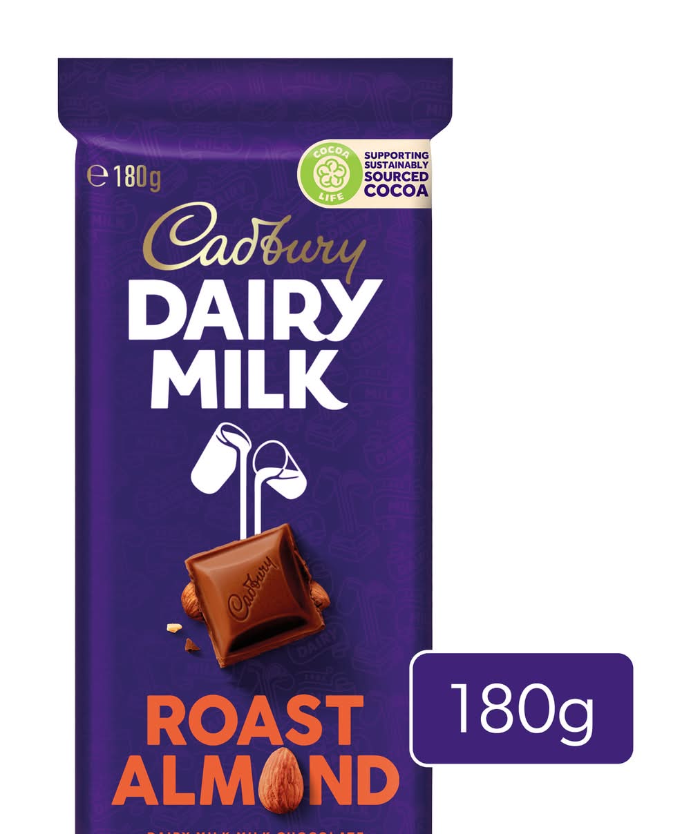 Cadbury Dairy Milk Chocolate Bar, Roast Almond (180g)
