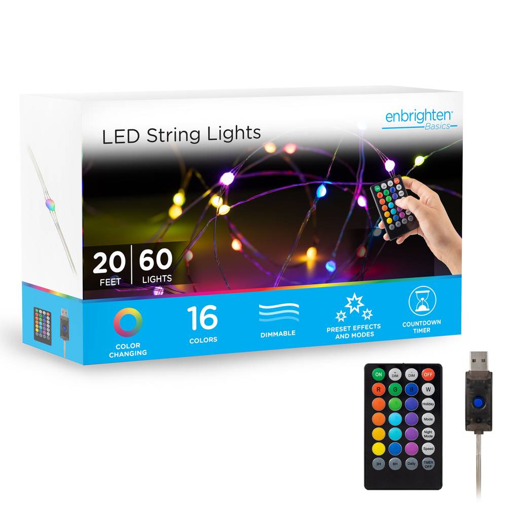 Enbrighten 20-ft Plug-in Silver Indoor String Light Color Changing-Light LED Mini Bulbs with Remote | 70512-T1