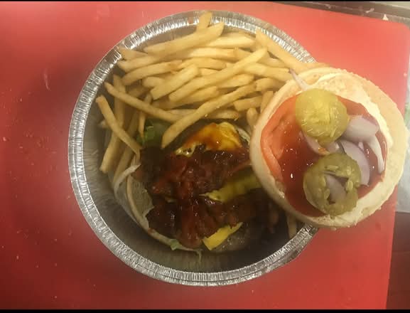 Double Bacon Cheeseburger with Fries and Soda
