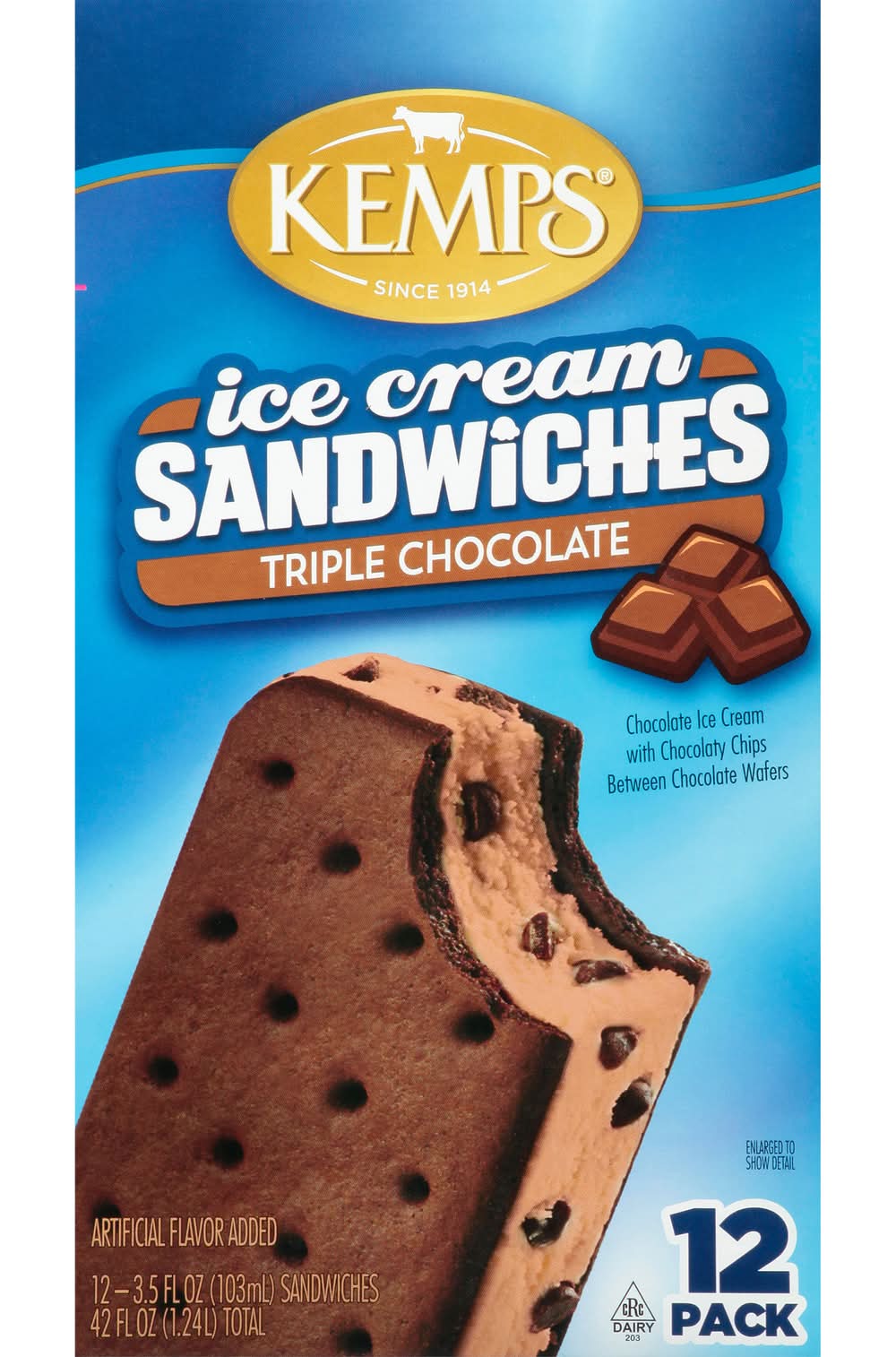 Kemps Ice Cream Sandwich, Triple Chocolate (42 fl oz, 12 ct)