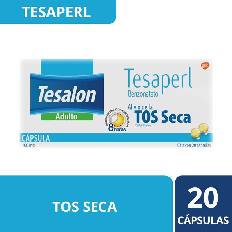 Tesalon · Tesaperl benzonatato 100 mg cápsulas para la tos seca (20 un)