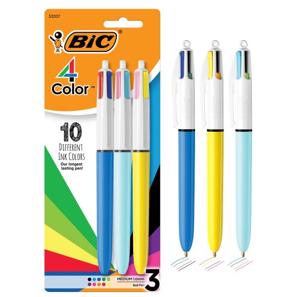 Bic 4-color Retractable Ballpoint Pens, Medium Point, 1.0 Mm, Assorted Ink Colors (3 ct)