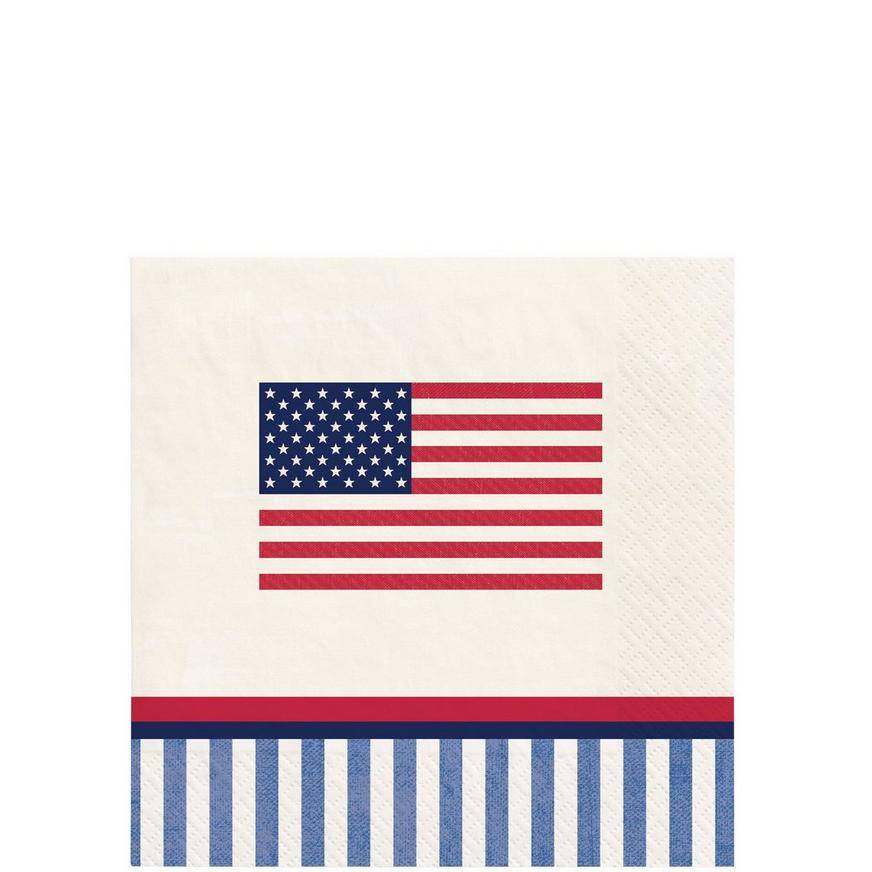 Party City Americana Stripe Paper Beverage Napkins, Red/White/Blue (16 ct)