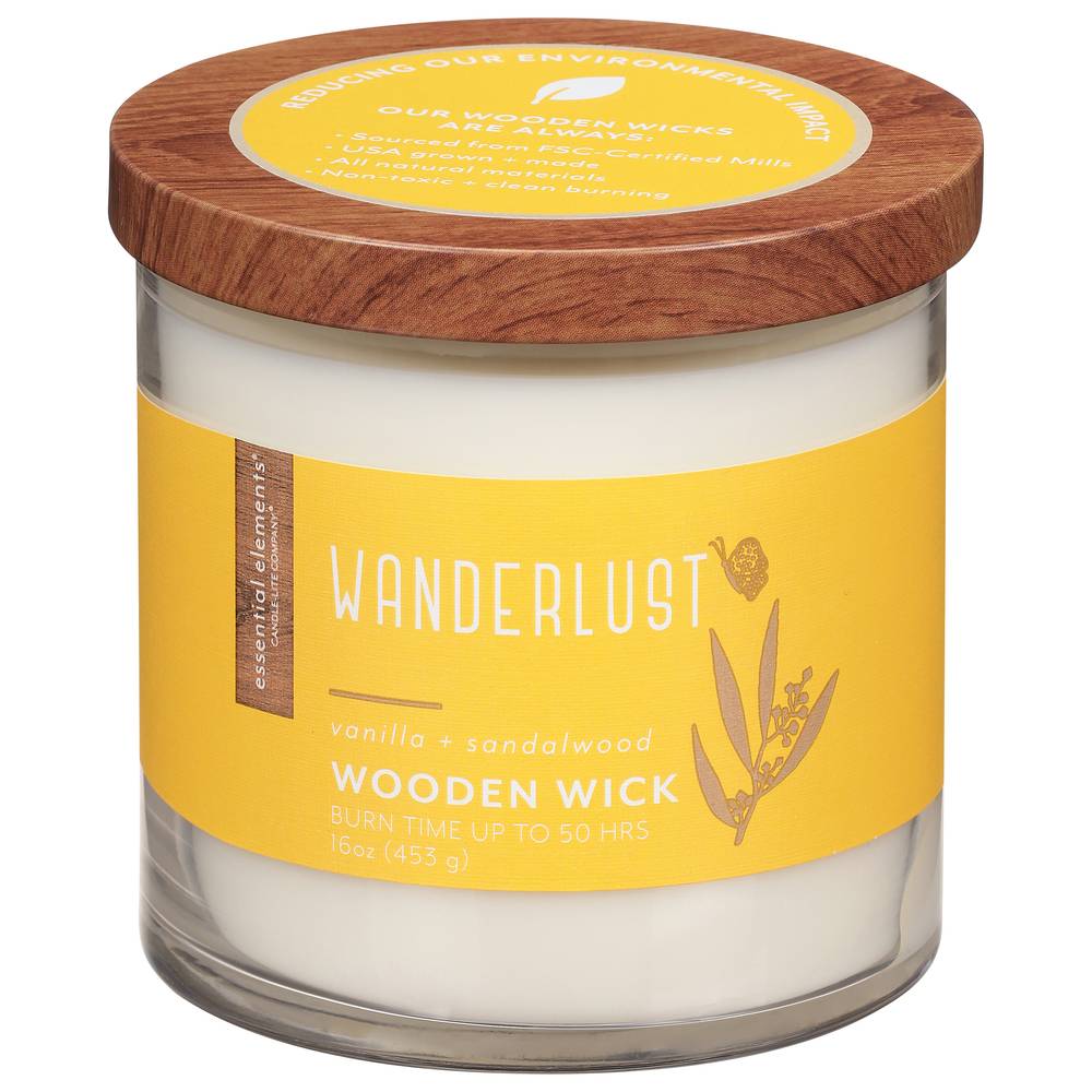 Essential Elements Wanderlust Wooden Wick Vanilla + Sandalwood Candle