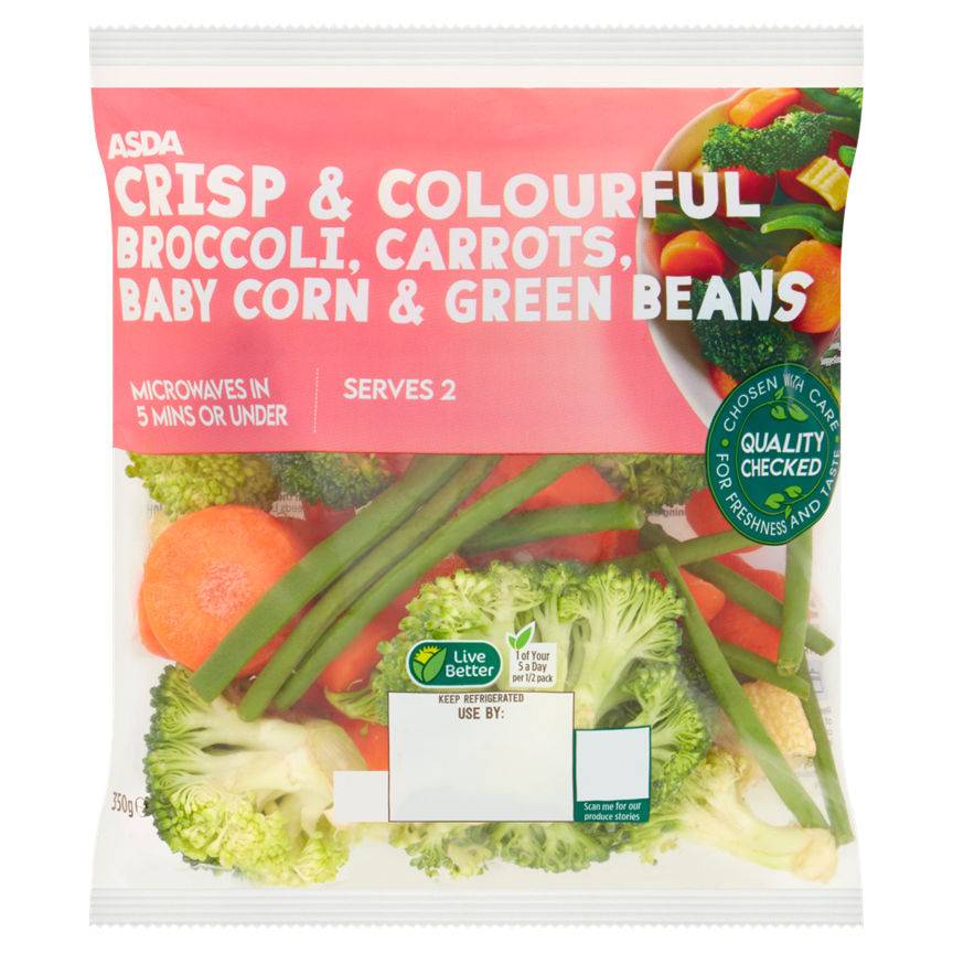 ASDA Crisp & Colourful Broccoli, Carrots, Baby Corn & Green Beans (330g)