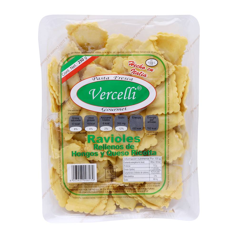 Vercelli ravioles rellenos de hongos y queso ricotta (resellable 250 g)