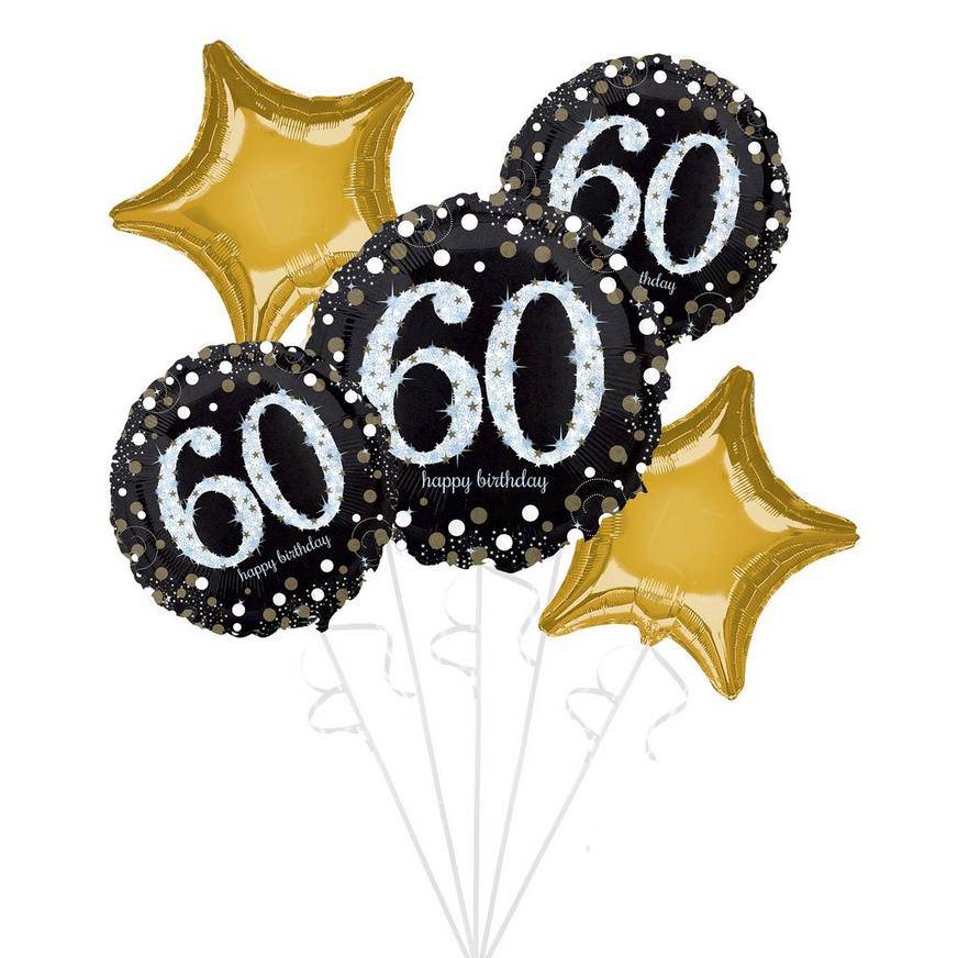 Party City Uninflated Sparkling Celebration 60th Birthday Foil Balloon Bouquet (black-gold)