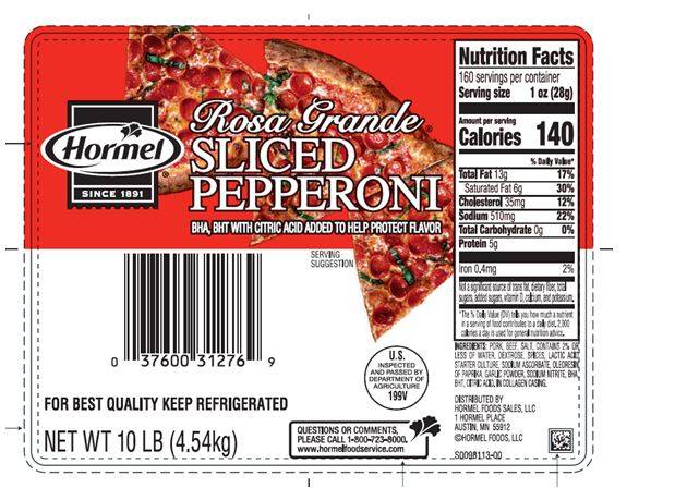 Hormel Rosa Grande Sliced Pepperoni - 10 lbs (2 Units per Case)