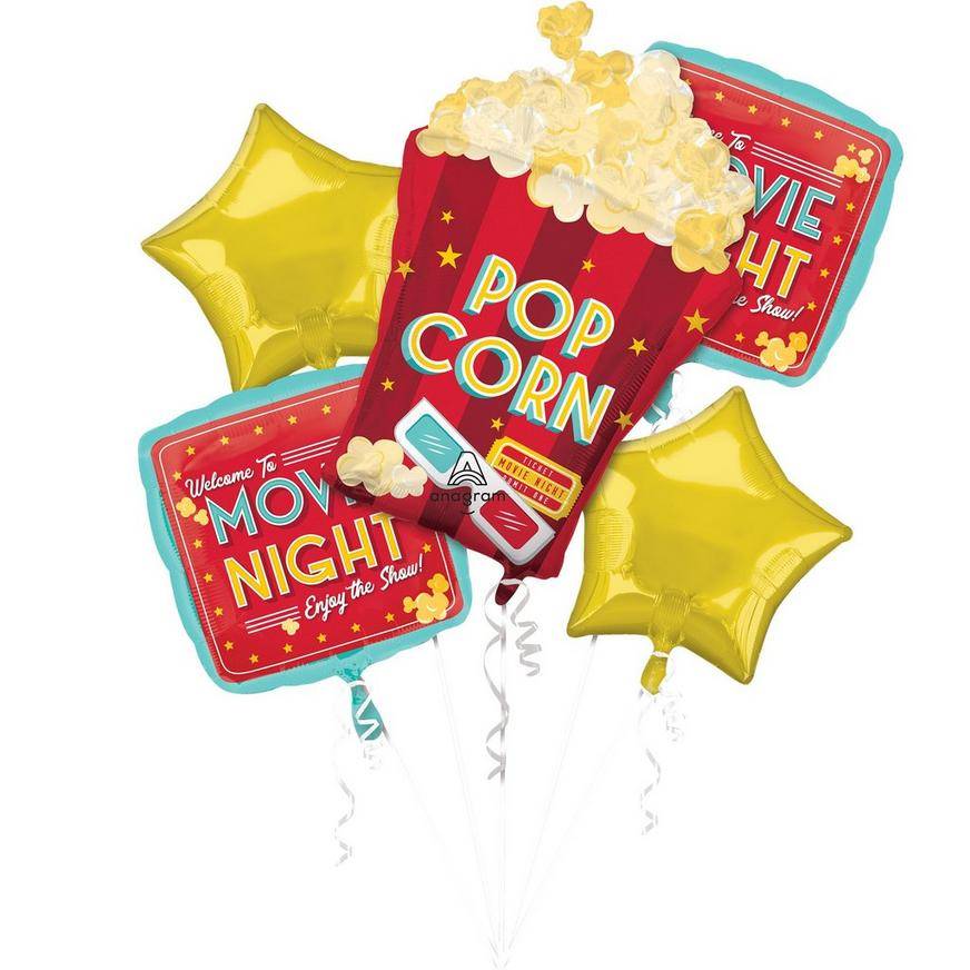 Uninflated Movie Night Foil Balloon Bouquet, 5pc