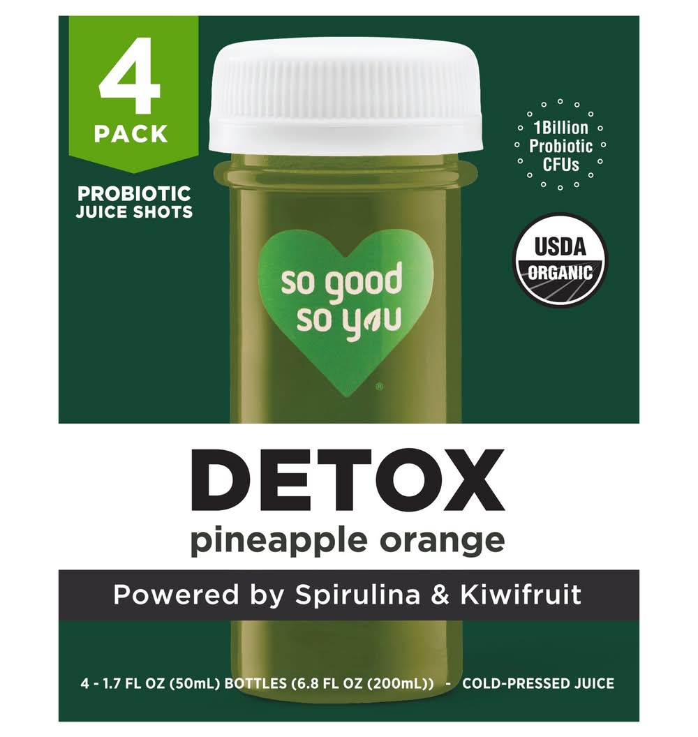 So Good So You Detox Pineapple Orange Probiotic Juice Shot (4 x 1.7 fl oz)