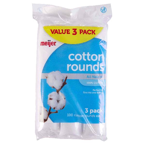 Meijer Premium Cotton Rounds 3 packs of 100, 300 ct