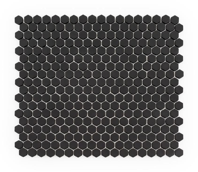 Jeffrey Court 5/8" Muze Hexagon Black 9.875 In. X 11.375 In. Hexagon Matte Glass Wall And Floor Mosaic Tile (0.78 Sq. Ft./Each)