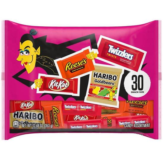 Hershey's Chocolate & Fruity Candy Snack Size Variety Bag, 12.48oz, 30pc - Haribo, Kit Kat, Reese's & Twizzlers