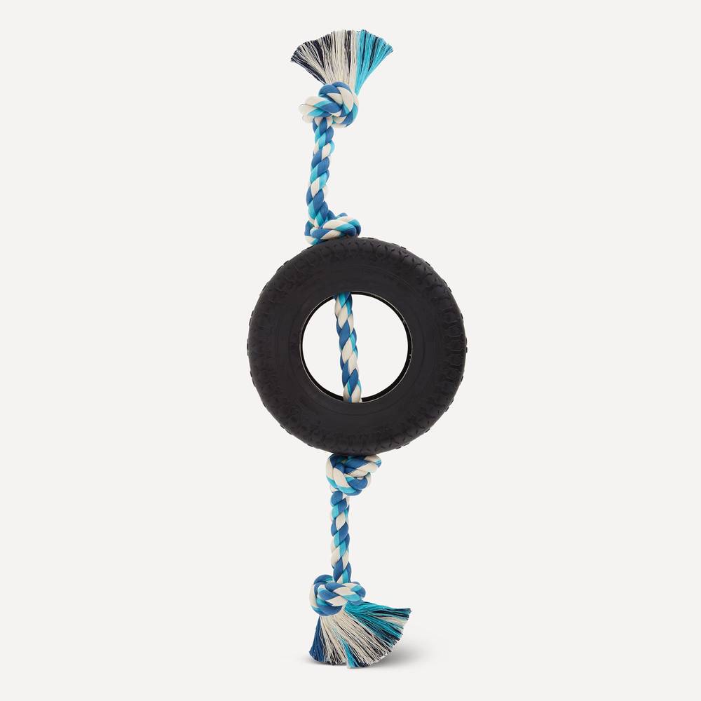 Joyhound Game On Knotted Rope with Rubber Tire Dog Toy (Color: Teal, Size: X-Large)