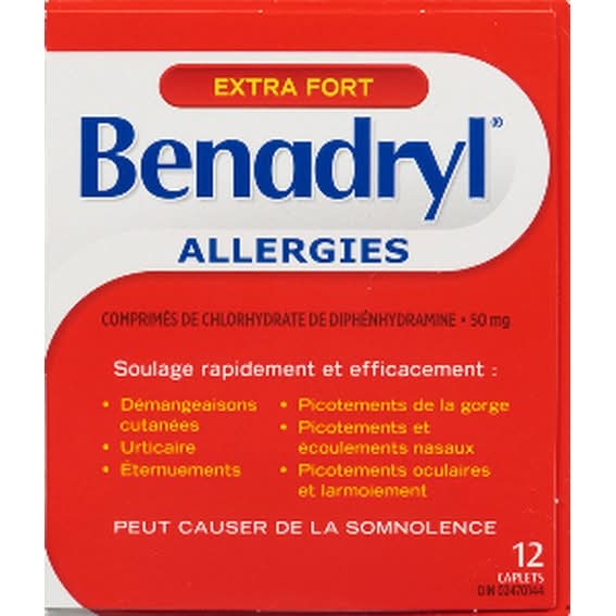 Benadryl Extra Strength Diphenhydramine Hydrochloride Allergy Caplets 50 mg (12 ct)