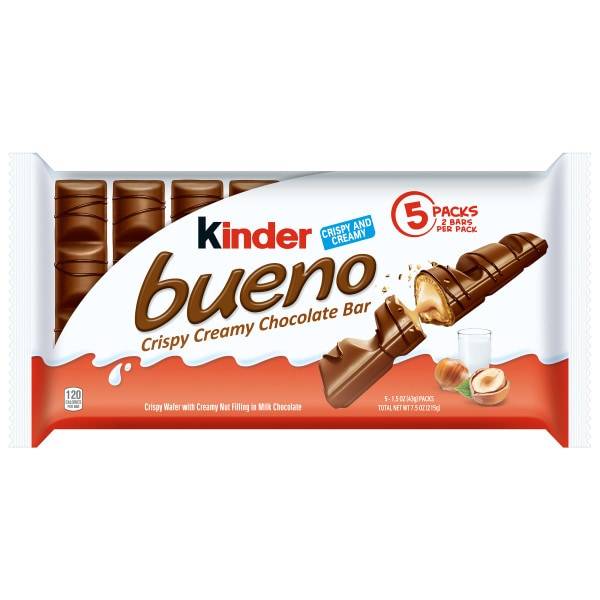 Kinder Bueno Milk Chocolate and Hazelnut Cream Candy Bar, 5 Pack Multipack, 2 Kinder Bueno Bars per Pack