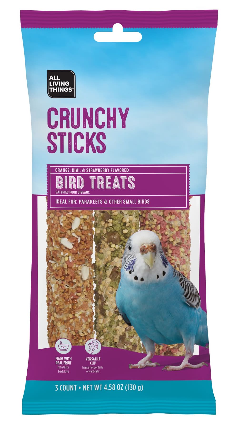All Living Things® Crunchy Sticks - Orange, Kiwi, & Strawberry Flavored Parakeet Treats (Size: 3 Count)