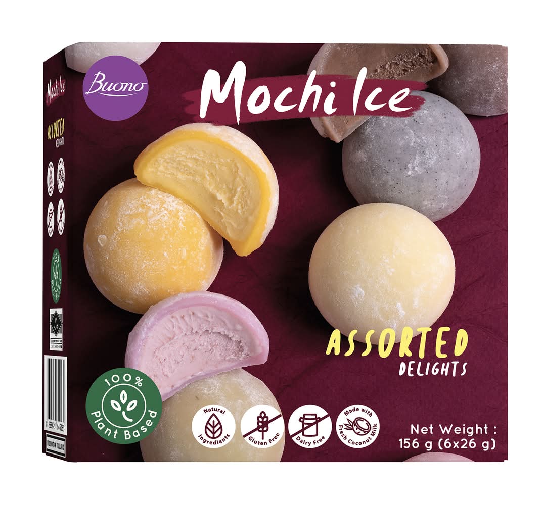 Buono Mochi Ice Delights Dessert, Chocolate-Strawberry-Black Sesame-Mango-Vanilla-Matcha Green Tea (6 x 26g)